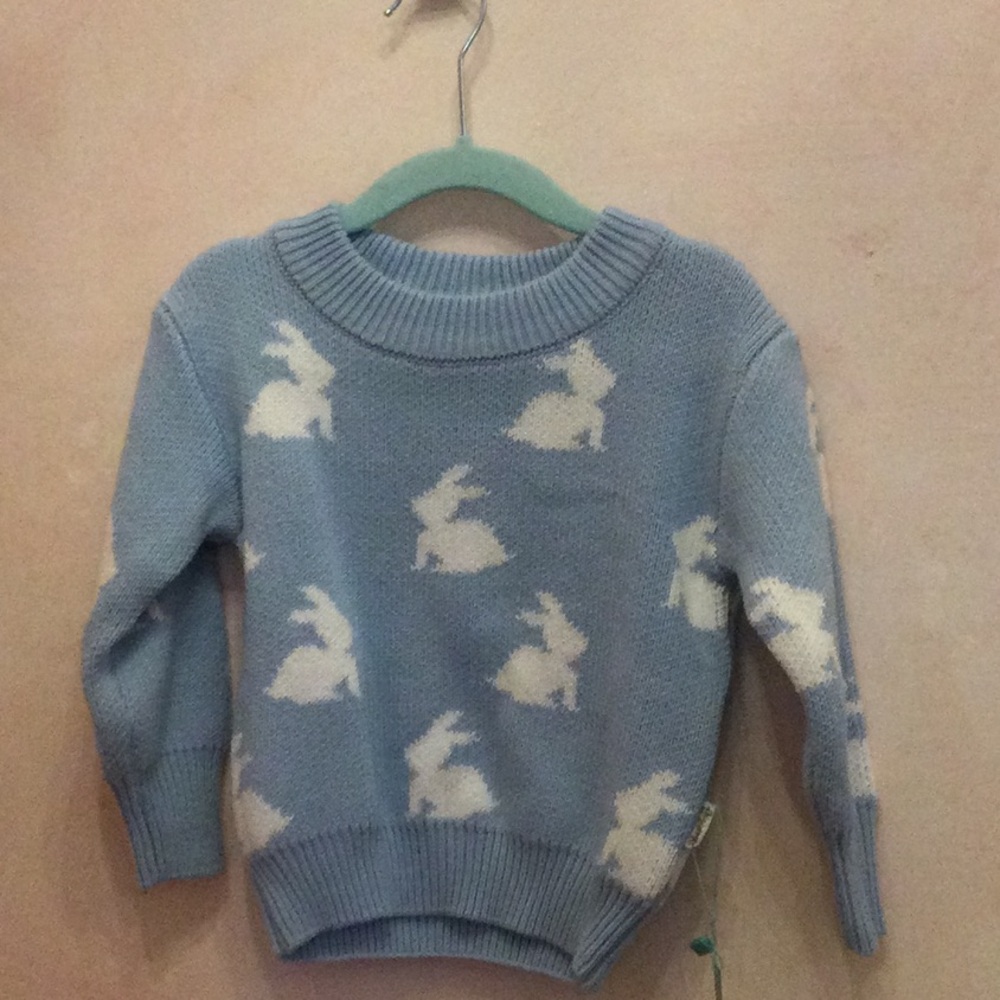 NWT Gigi and Max Blue Sweater with White Bunny Pattern